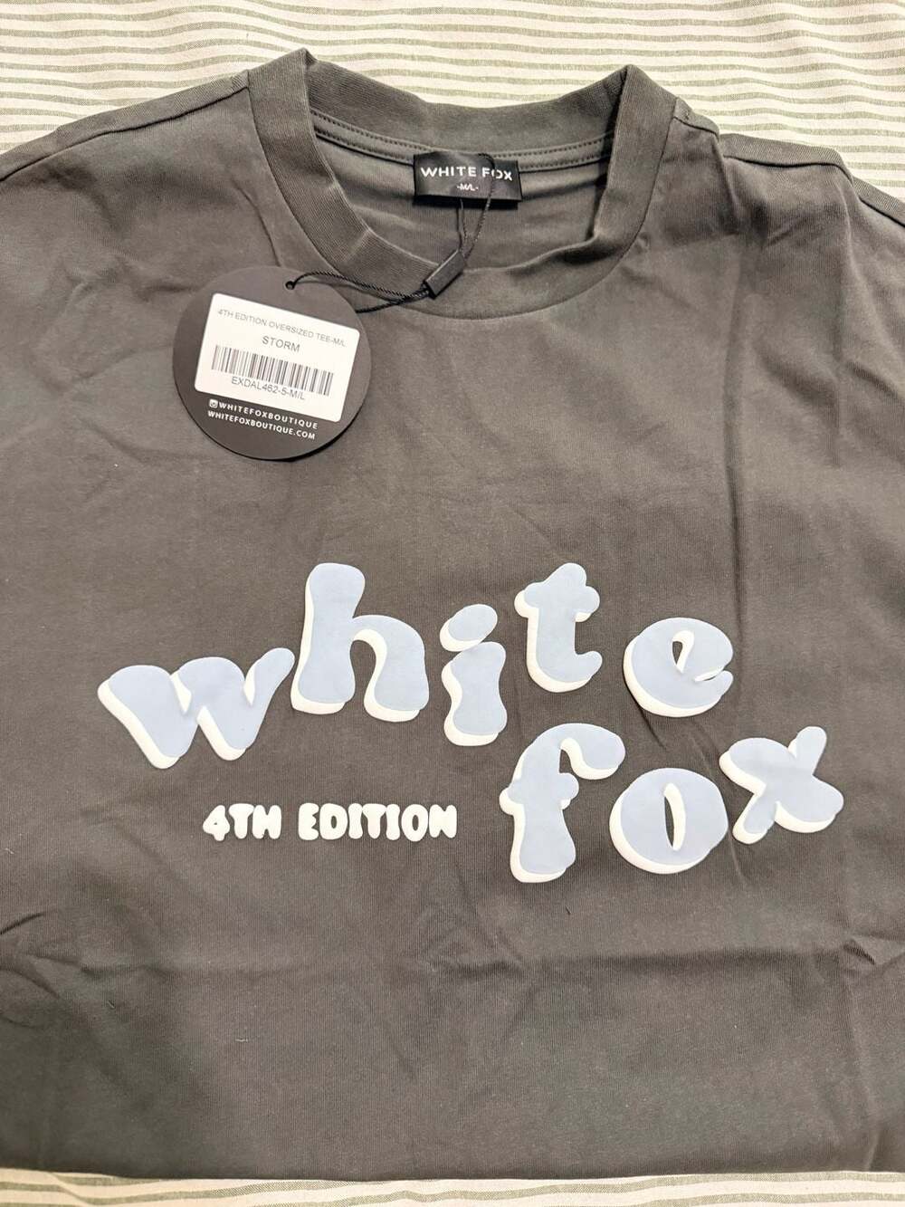 White Fox 4th Edition Oversized Tee Size M/L Storm Grey Puff Print
